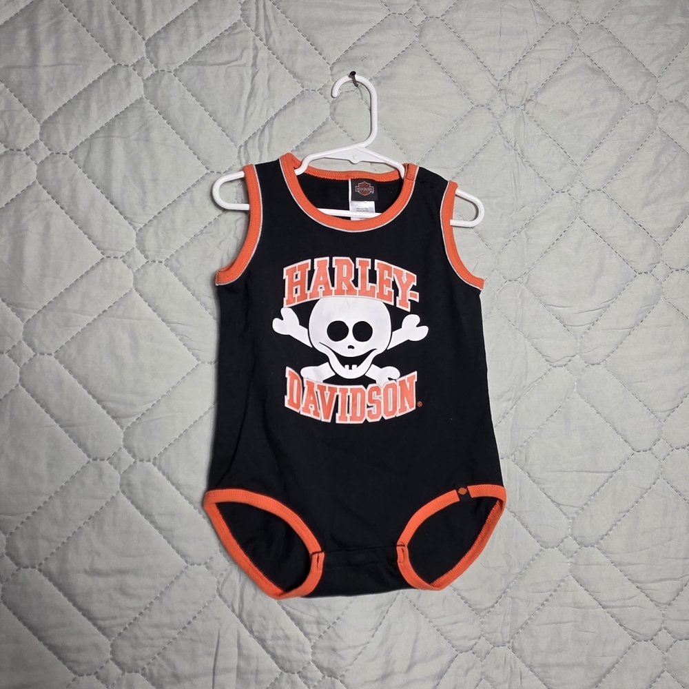 Harley-Davidson Skull Graphic Black and Orange Bodysuit